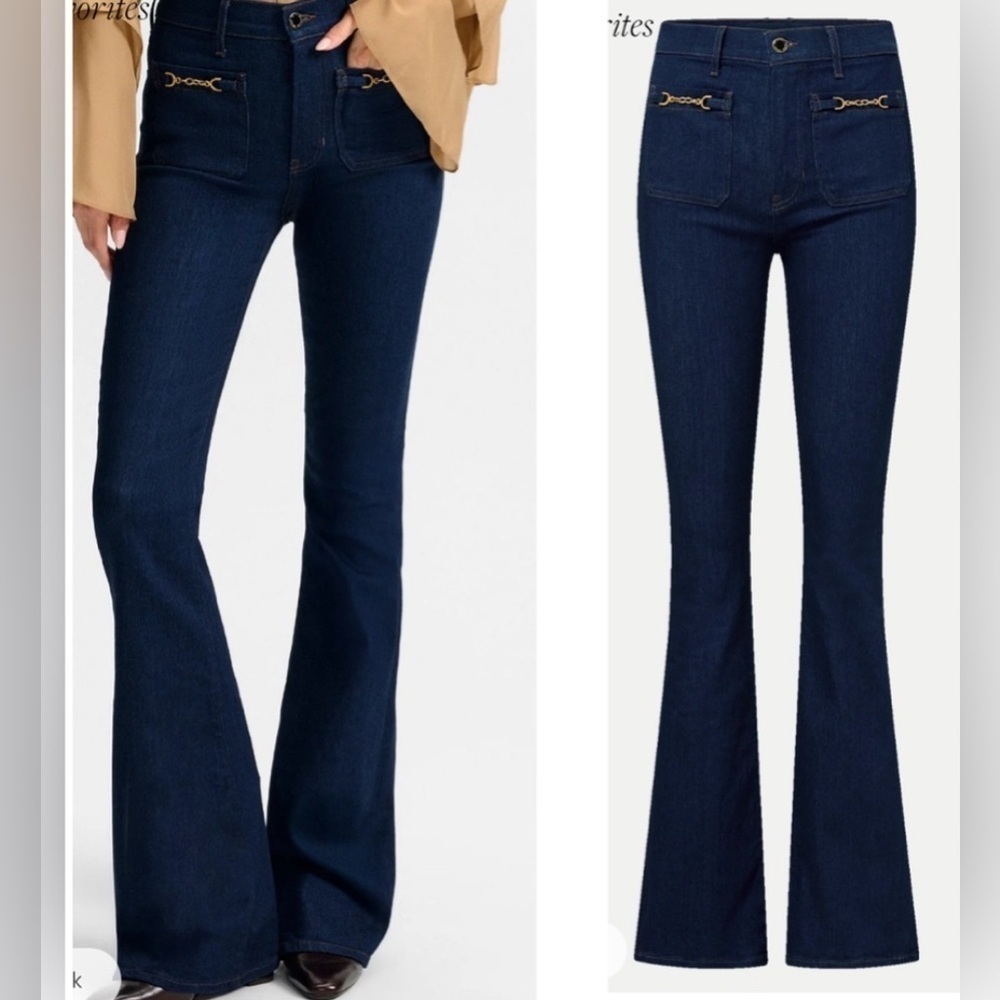 Veronica Beard Beverly chain pocket high rise flare jeans indigo rinse NWT